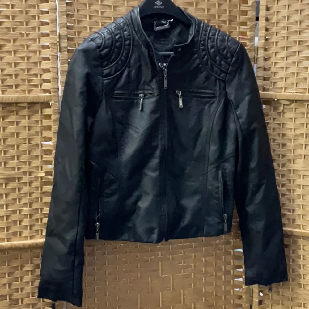 Joujou Women's Quilted Shoulder Faux Leather Jacket - Black